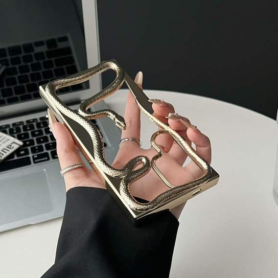 Etui do Samsung Galaxy S25 Ultra z motywem węża i elektroplatowanym wykończeniem – złote