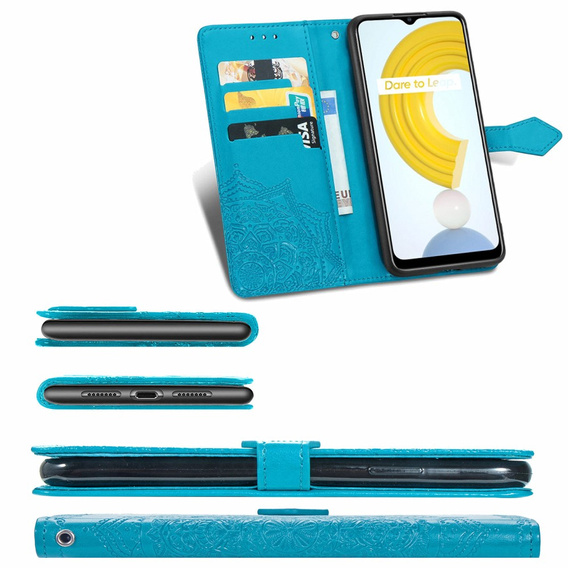 Etui z klapką do Realme C21, Mandala, niebieskie