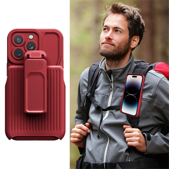 Pancerne Etui Belt Clip do iPhone 14 Pro Max, z klipsem, czerwone