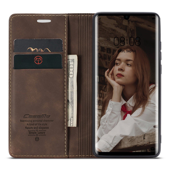 Etui CASEME do Huawei P30 Pro, Leather Wallet Case, ciemnobrązowe