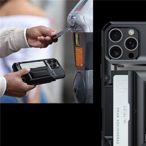 Etui pancerne TPU + PC z miejscem na kartę czarne do iPhone 16 Pro Max