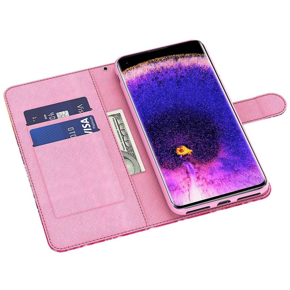 Etui z klapką do Oppo A17, Wallet Light Spots Decor, tree, białe