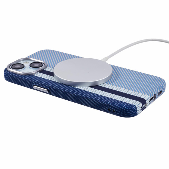 Etui do iPhone 15, Carbon Fiber MagSafe, niebieskie