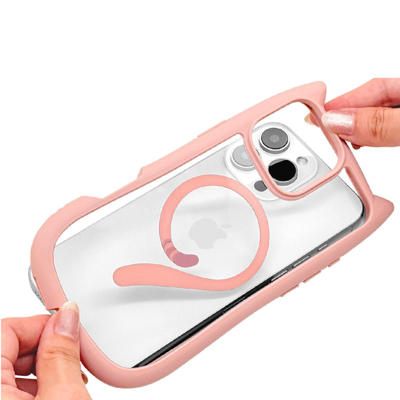 Etui do iPhone 16 Pro, do MagSafe, Cute Cat, różowe + Szkło na ekran