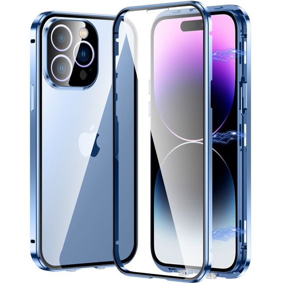 Etui do iPhone 15 Pro, Magnetic Dual Glass, niebieskie