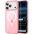 Etui do iPhone 17 Pro, do MagSafe, brokat, przezroczyste różowe
