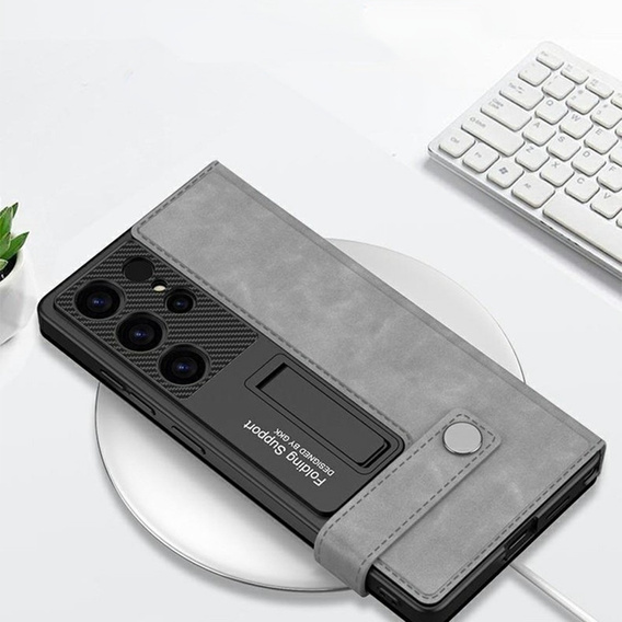 Etui GKK do Samsung Galaxy S25 Ultra z klapką, kieszenią i podstawką – szare