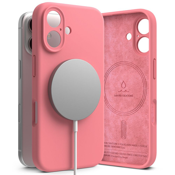 Etui Ringke do iPhone 16, Silicone MagSafe, różowe + Szkło Hartowane 9H