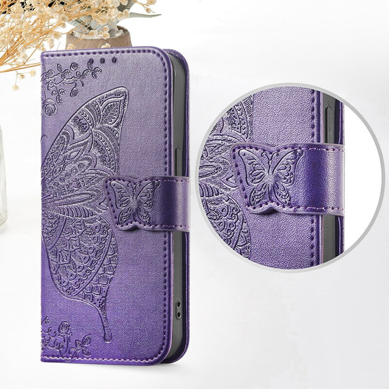 Etui z klapką do Xiaomi Redmi 15C 4G/LTE, Butterfly, fioletowe
