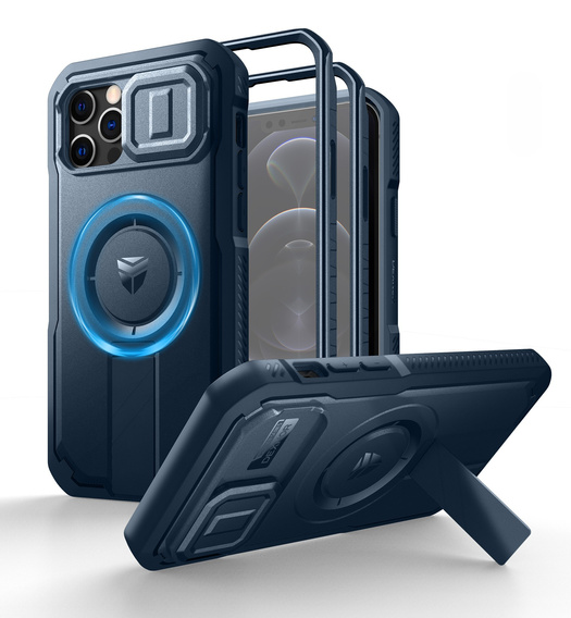 Etui pancerne do iPhone 12 / iPhone 12 Pro, Dexnor CamProtect MagSafe, granatowe (Dwie ramki)