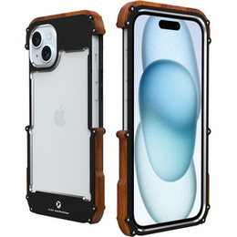 Etui R-JUST do iPhone 15, Alu Wood Bumper, czarne