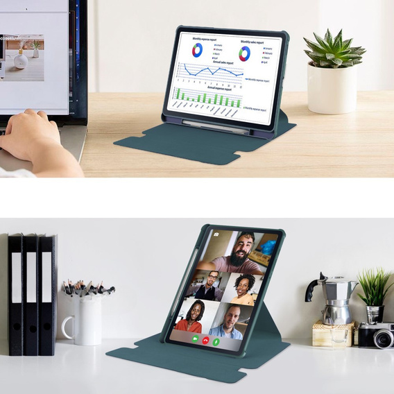 Etui z klawiaturą do Samsung Galaxy Tab S6 Lite 10.4" 2020/2022/2024, Rotary 360° Leather, ciemnozielone