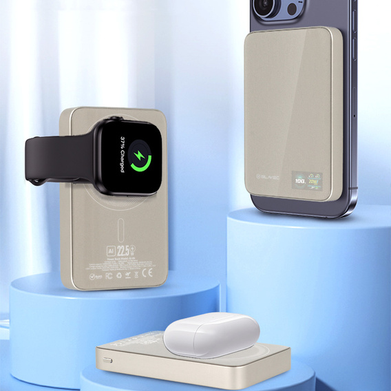 Power Bank 10000mAh Slim 22,5W MagSafe 3 w 1 do iPhone 12–17, AirPods, Apple Watch oraz smartfonów z ładowaniem indukcyjnym
