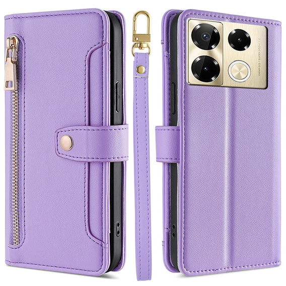 Etui z klapką do Infinix Note 40 Pro, Wallet Zipper Pocket, fioletowe