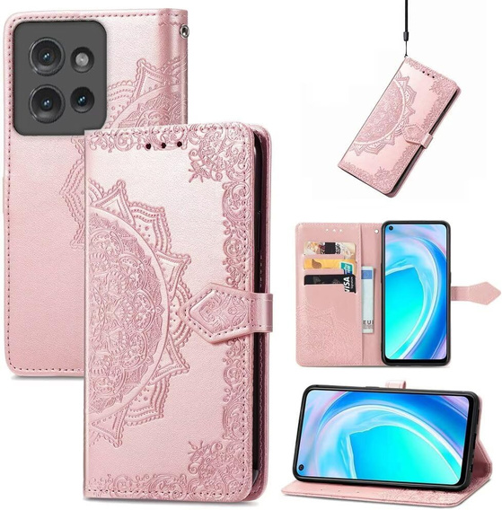 Etui z klapką do Motorola Edge 50 Neo / Motorola ThinkPhone 25, Mandala, różowe rose gold