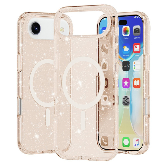 Etui do iPhone 17 Air, do MagSafe, brokat, półprzezroczyste złote
