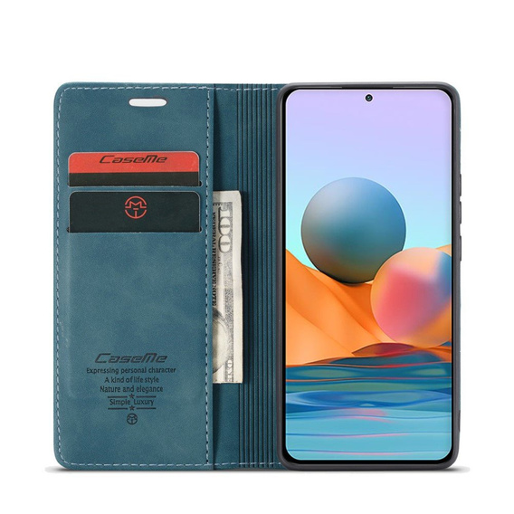 Etui CASEME do Xiaomi Redmi Note 10 Pro, Leather Wallet Case, niebieskie