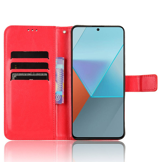 Etui z klapką do Xiaomi Redmi Note 13 Pro 5G, Crazy Horse Wallet, czerwone