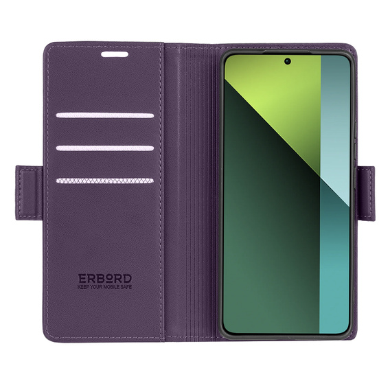Etui do Xiaomi Redmi Note 13 Pro 5G, ERBORD Glossy Litchi, portfel z klapką, fioletowe