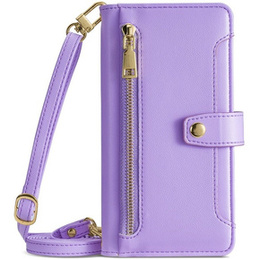 Etui z klapką do iPhone 14 Pro, Wallet Zipper Pocket, fioletowe