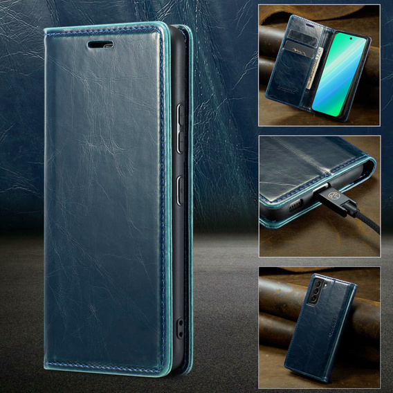 Etui z klapką do Samsung Galaxy S23, ERBORD Waxy Wallet, niebieskie