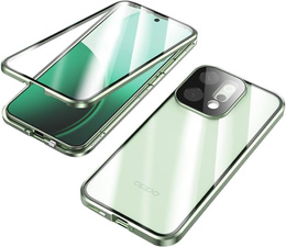 Etui do Oppo Reno 14, Magnetic Dual Glass, przezroczyste z zielonymi bokami