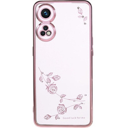 Etui do Oppo Reno8 T 4G, Glitter Flower, różowe rose gold