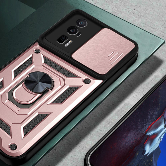 Etui pancerne do Xiaomi Poco F5 Pro, CamShield Slide, różowe rose gold