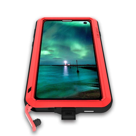 Etui Love Mei do Samsung Galaxy S10+ Plus, pancerne ze szkłem, czerwone
