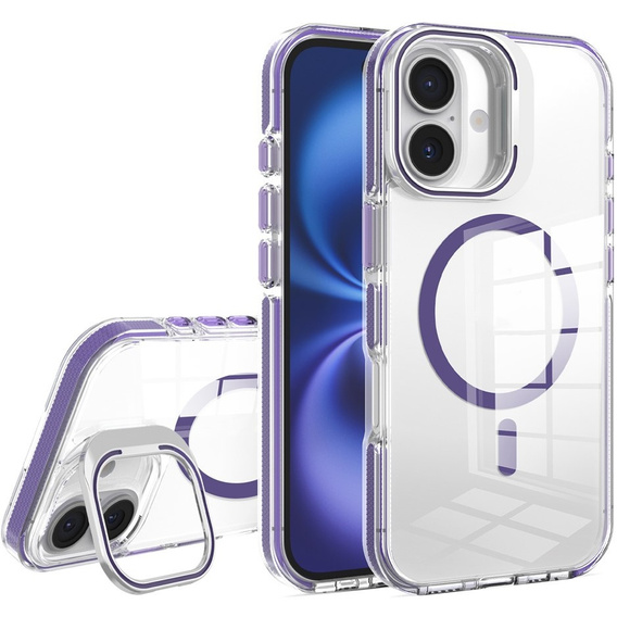 Etui do iPhone 17, do MagSafe, z podstawką, transparentne z fioletowymi wstawkami