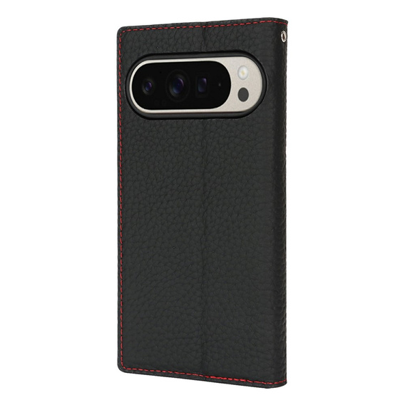 Etui z klapką do Google Pixel 10 Pro XL, skórzane Litchi Grain, czarne