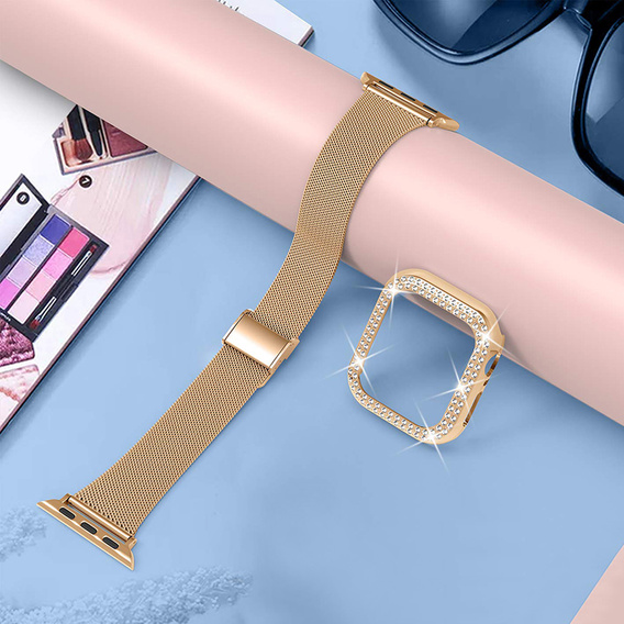 Bransoleta + Etui z Diamentami do Apple Watch 4/5/6/SE 40mm, Różowe złoto