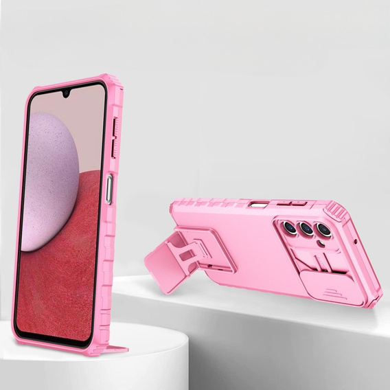 Etui pancerne do Samsung Galaxy A14 4G/5G, Camshield z podstawką, Różowe