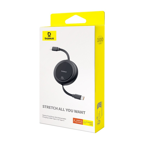 Zwijany kabel Baseus Free2Draw Mini USB-C 100W – czarny