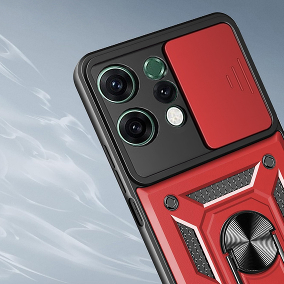 Etui pancerne do Oppo Reno 14, z ochroną aparatu, z podstawką, czerwone