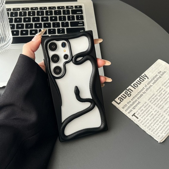 Etui do Samsung Galaxy S25 Ultra z motywem węża i matowym wykończeniem – czarne