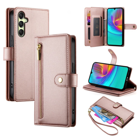 Etui z klapką do Samsung Galaxy A36 5G, Wallet Zipper Pocket, różowe