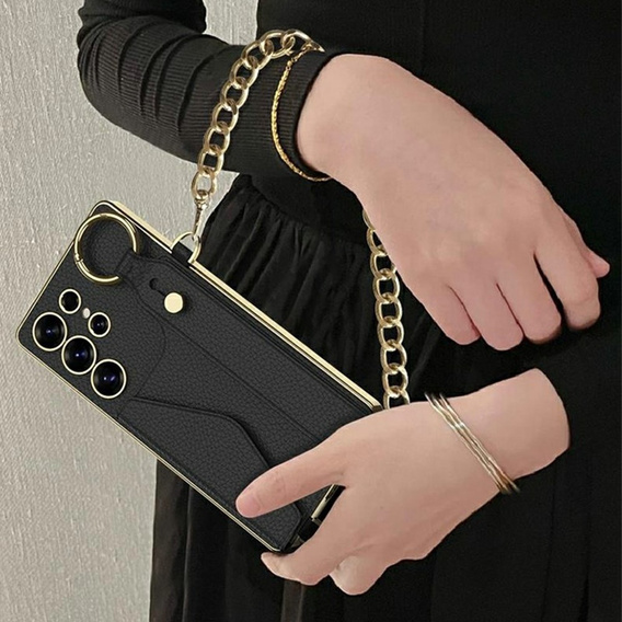 Etui GKK do Samsung Galaxy S25 Ultra z podstawką, kieszenią na karty i paskiem – czarne