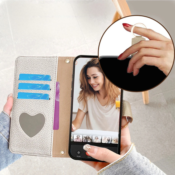 Etui z klapką do Honor Magic 6 Lite 5G, Wallet Zipper Pocket, z lusterkiem, białe