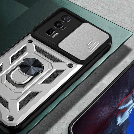 Etui pancerne do Xiaomi Poco F5 Pro, CamShield Slide, srebrne