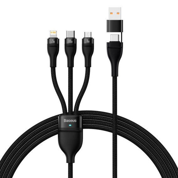 Baseus kabel 3w1 Flash II USB + USB-C do Lightning / USB-C / microUSB, 1,5 m, 3,5 A, 100 W do urządzeń z USB-C, Lightning i microUSB