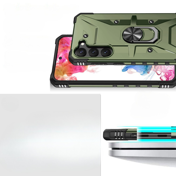 Etui pancerne do Samsung Galaxy S23, z ringiem, zielone