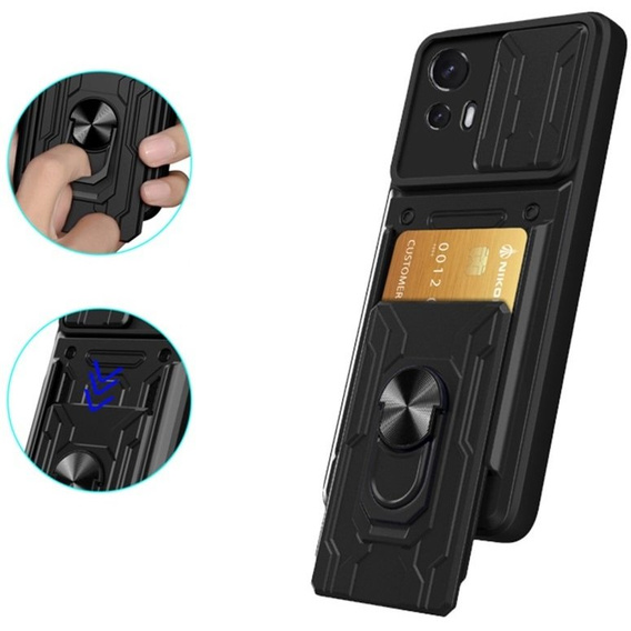 Etui pancerne do Motorola Edge 30 Neo 5G, Camera Slide Card Slot, czarne