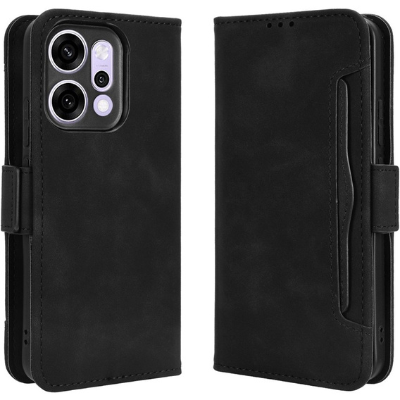 Etui z klapką do Oppo Reno 14, Card Slot, portfelowe, czarne