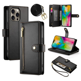 Etui z klapką do iPhone 16 Pro Max, Wallet Zipper Pocket, czarne