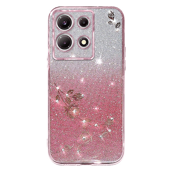 Etui do Infinix Note 30 Pro 4G, Glitter Flower, różowe rose gold