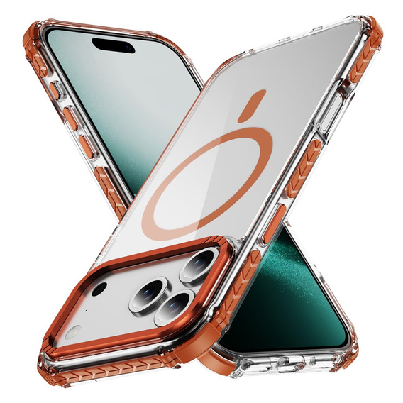 Etui pancerne do MagSafe bezbarwne z pomarańczowymi bokami do iPhone 17 Pro Max