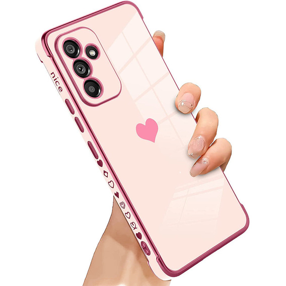Zestaw Etui do Samsung Galaxy A54 5G, Electro heart, Różowe rose gold + szkło