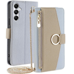 Etui z klapką do Samsung Galaxy A05s, Wallet Zipper Pocket, z lusterkiem, niebieskie