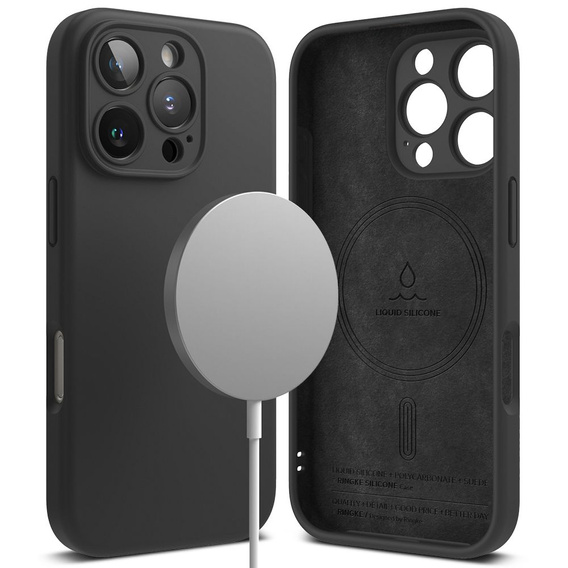 Etui Ringke do iPhone 16 Pro, Silicone MagSafe, czarne + Szkło Hartowane 9H